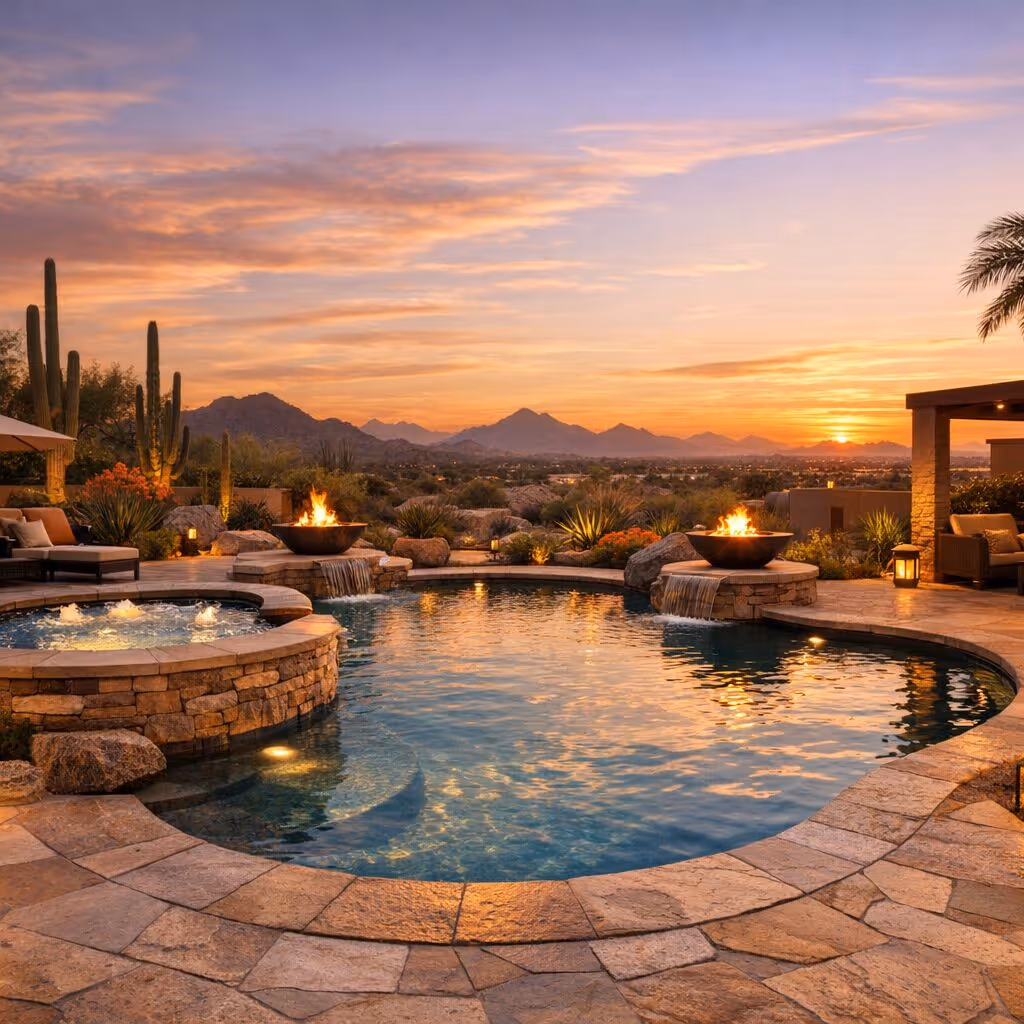 Resort Style Backyard Design Phoenix: Luxury Pool & Spa Oasis