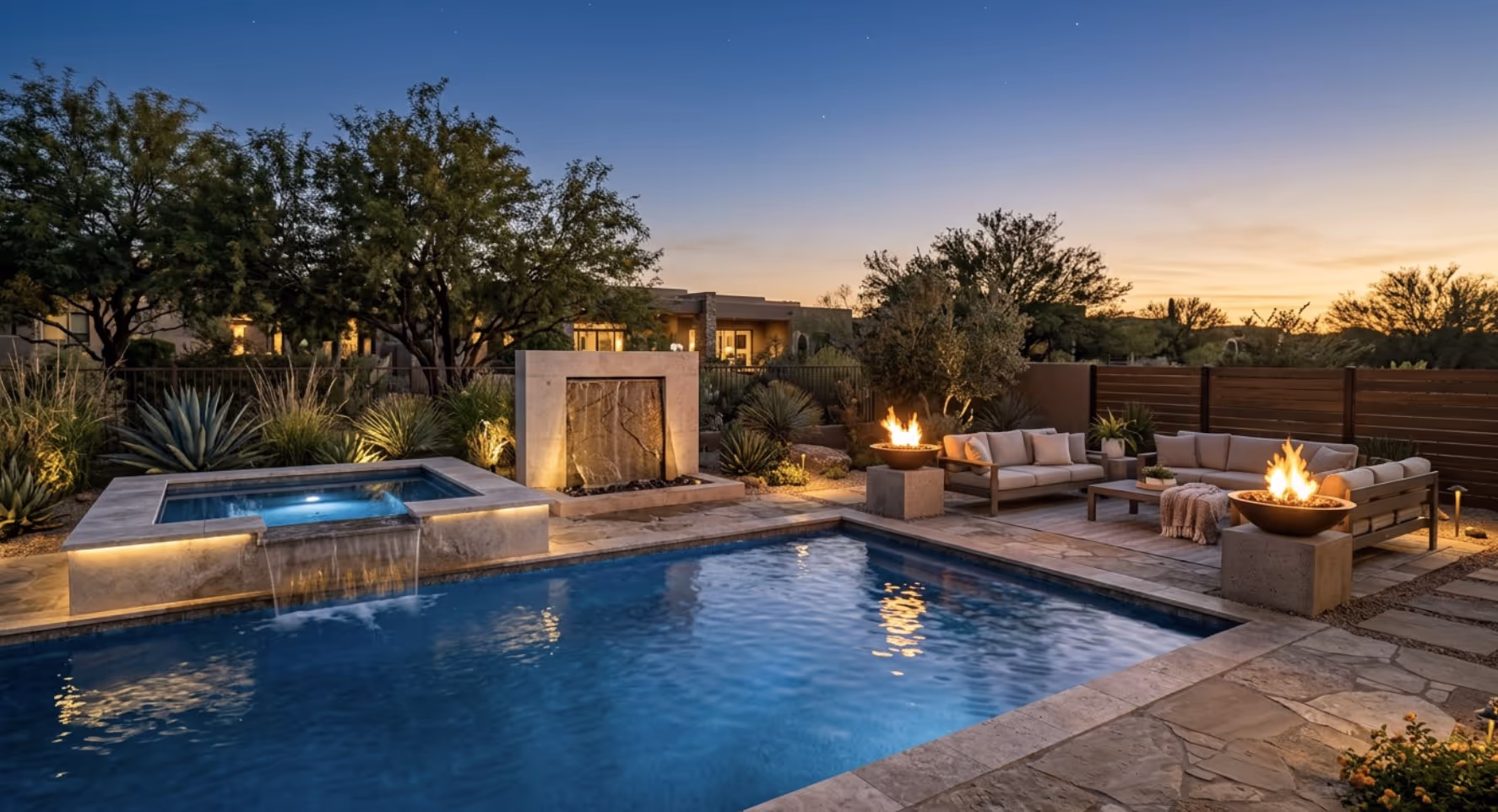 Modern Pool Fire And Water Features For Luxury Backyards
